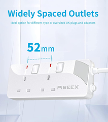 2 Way Extension Lead with Individual Switches, 1.5M Cable, Wall Mountable