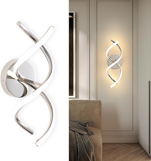 Modern Chrome Spiral LED Wall Lamp – 24W Cool White Light