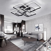 LED Ceiling Light with Remote – 4 Square Black Modern Chandelier