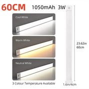 40~80CM LED PIR Motion Sensor Strip Light USB Rechargeable Cabinet Closet Lamp
