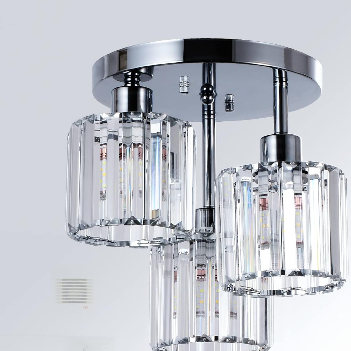 Modern 3-Light Crystal Ceiling Light – Chrome Semi Flush Mount Fixture