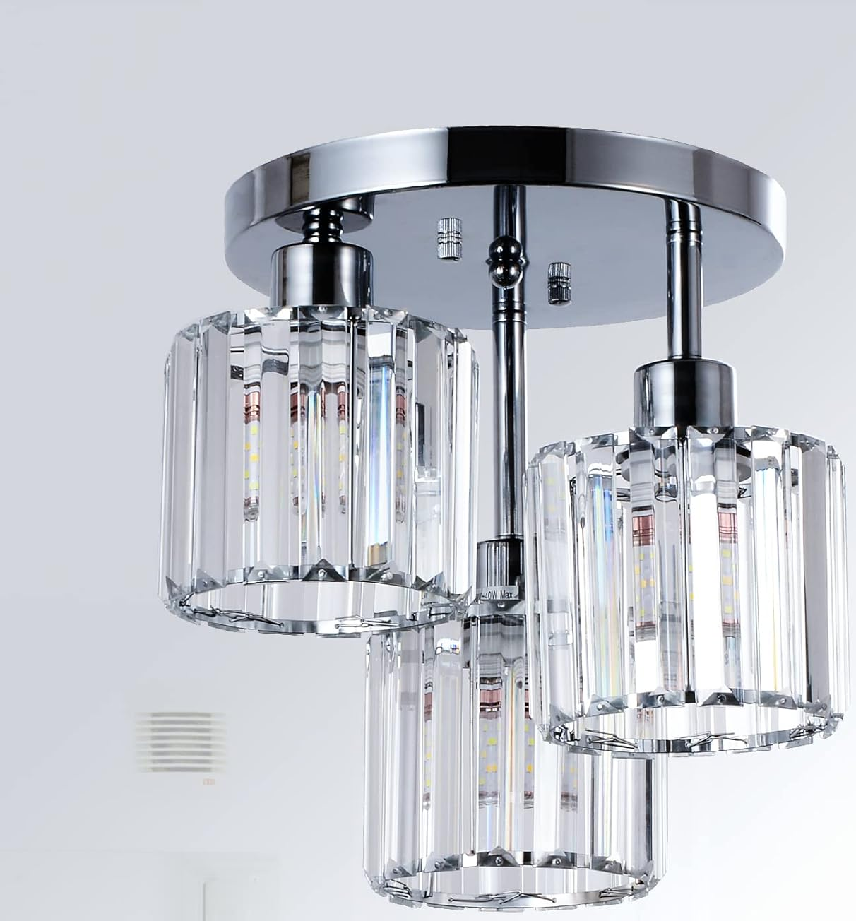 Modern 3-Light Crystal Ceiling Light – Chrome Semi Flush Mount Fixture