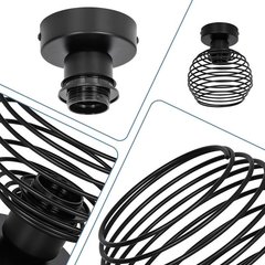 Vintage Black Ceiling Light – E27 Industrial Cage Semi Flush Mount Fixture for Hallway & Kitchen