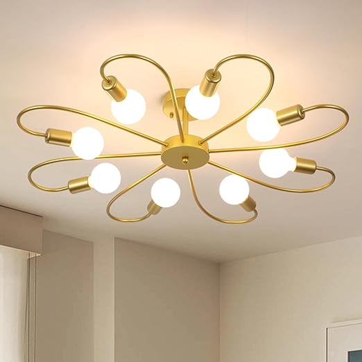 Gold 4-Light Semi Flush Ceiling Light, E27 Base