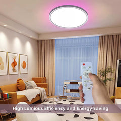 12-Inch 24W RGB Dimmable LED Flush Mount Ceiling Light - High Brightness 3200lm, Remote-Controlled