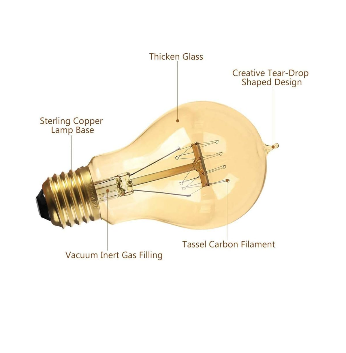 A19 E27 40W Amber Glass Bulb – Warm White, (Pack of 4)