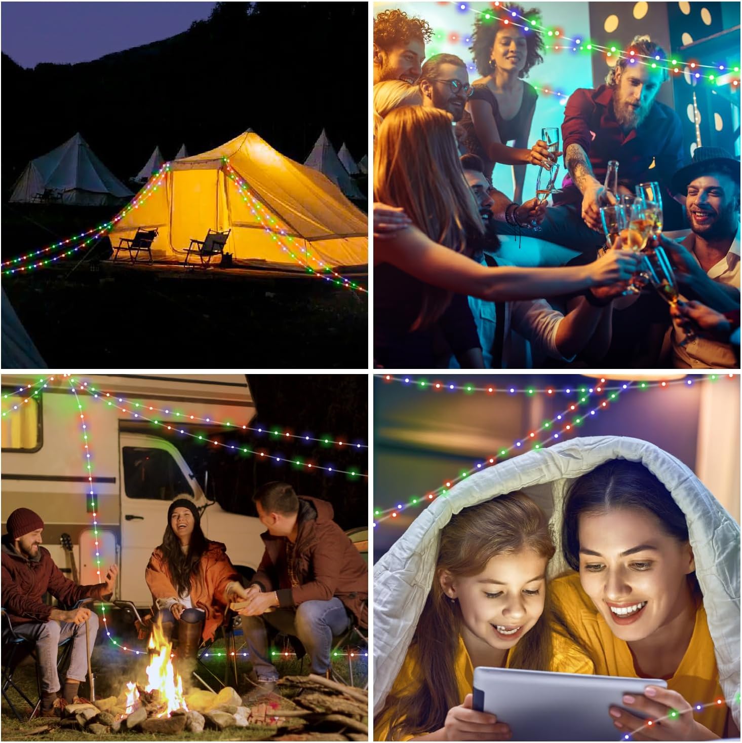 2-in-1 Rechargeable Camping String Lights (32.8ft) with Lantern & 5 Modes