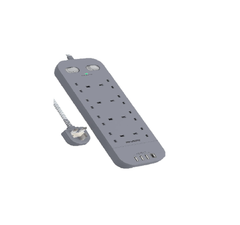 8 Way 5M Extension Lead with Surge Protection & Dual Switches, Grey Power Strip