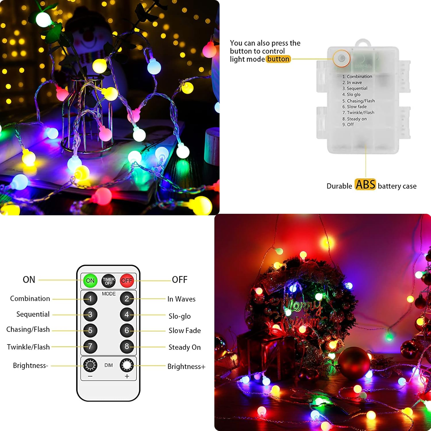 12M 100 LED Battery Operated Multicolor Globe Fairy Lights