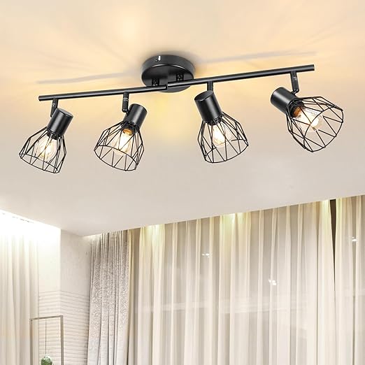 Adjustable Industrial Black Metal Cage Wall Lights, 2 Pack