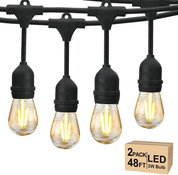 48FT Outdoor LED String Lights, S14 Festoon Lights with 15 E27 Sockets, IP65 Waterproof, 2700K Warm White for Garden, Patio, Party