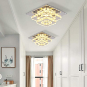 Crystal LED Ceiling Light – Modern K9 Crystal Chandelier, Stainless Steel Flush Mount Fixture for Dining & Living Room