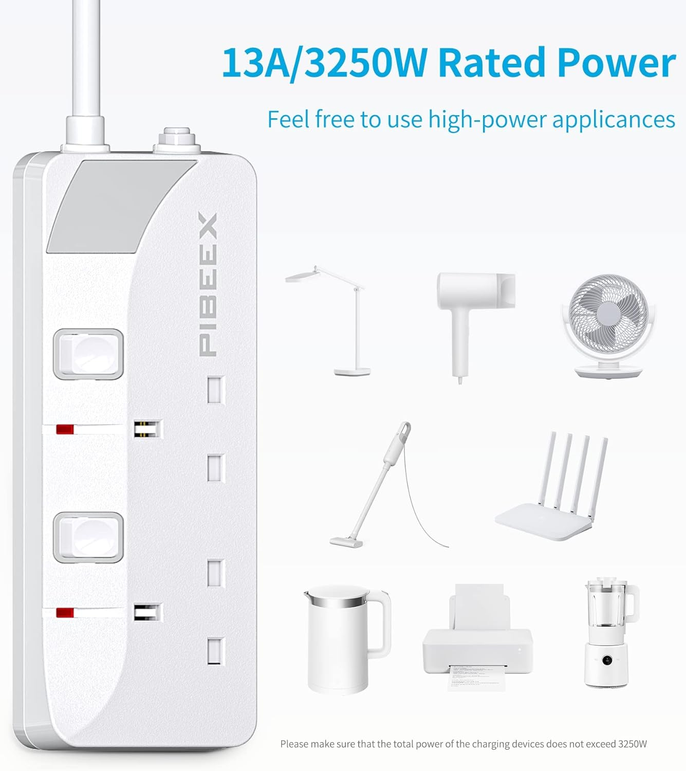 2 Way Extension Lead with Individual Switches, 1.5M Cable, Wall Mountable