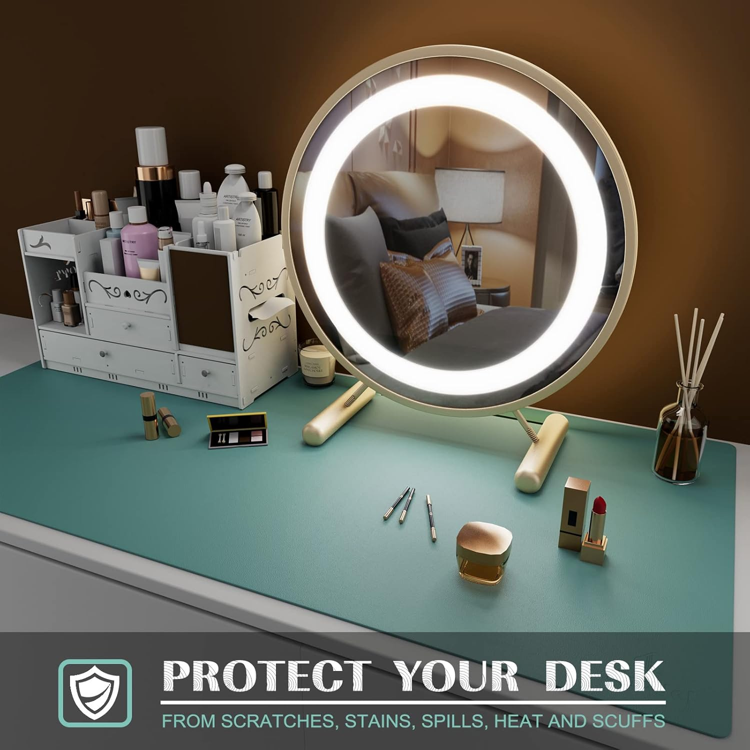 Large PU Leather Desk Mat 80x40cm – Laptop, Keyboard & Mouse Pad, Green