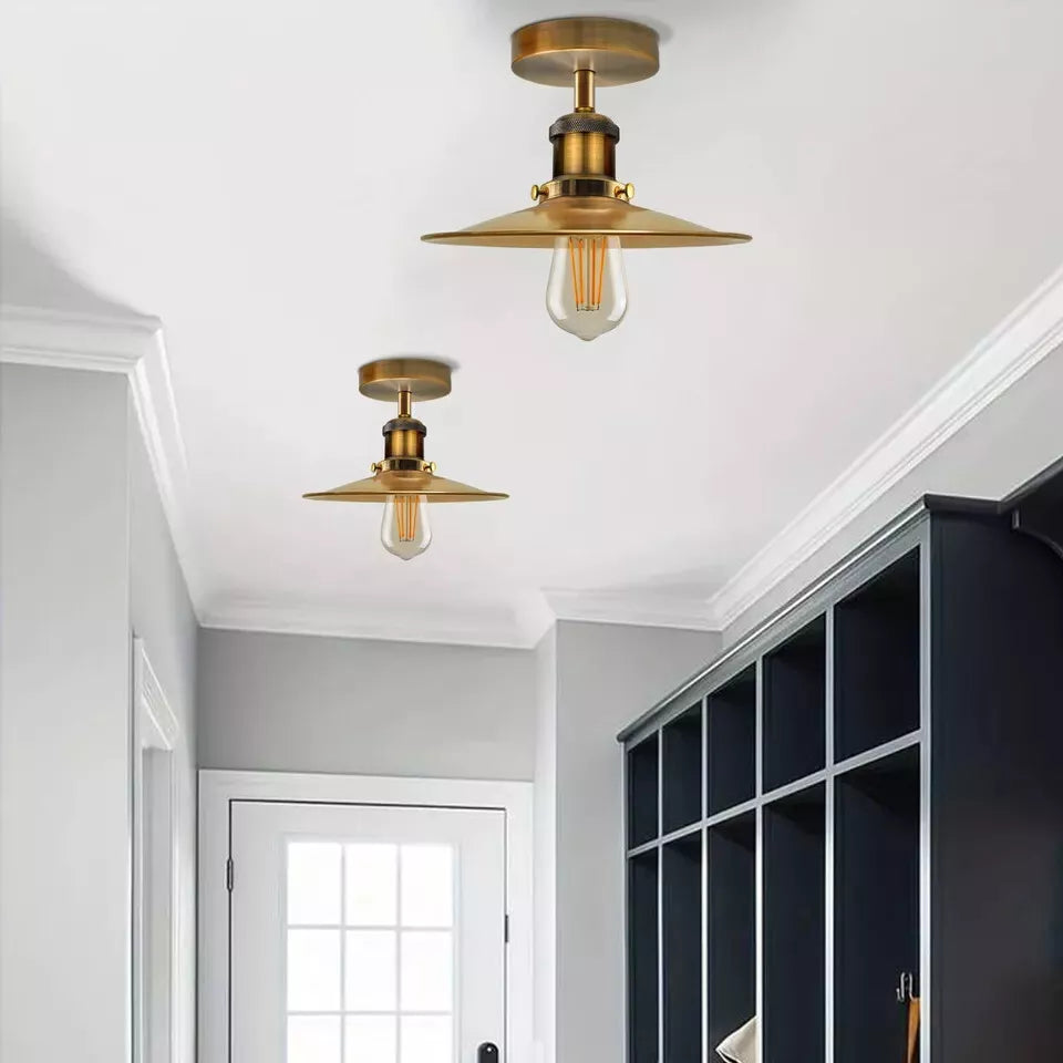 Retro Vintage Industrial Flush Mount Ceiling Light – Warm E27 Lamp Fitting