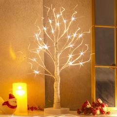 EAMBRITE 60cm White Birch Twig Christmas Tree with 24 LED Lights – Battery Tabletop Décor