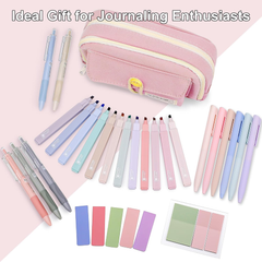 Aesthetic Stationery Set with Pink Case – 12 Pastel Highlighters, Pens & Notes