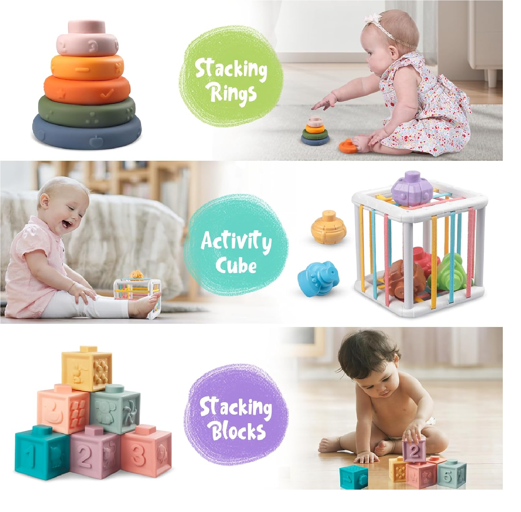 Aliex 6-in-1 Montessori Baby Toy – Stacking Rings, Blocks, Shape Sorter & Xylophone, 12+ Months