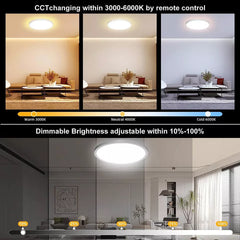 12-Inch 24W RGB Dimmable LED Flush Mount Ceiling Light - High Brightness 3200lm, Remote-Controlled