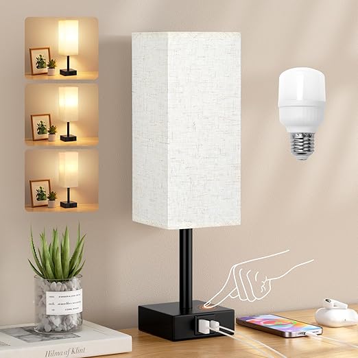 Aooshine Touch Bedside Lamp with USB A+C Charging