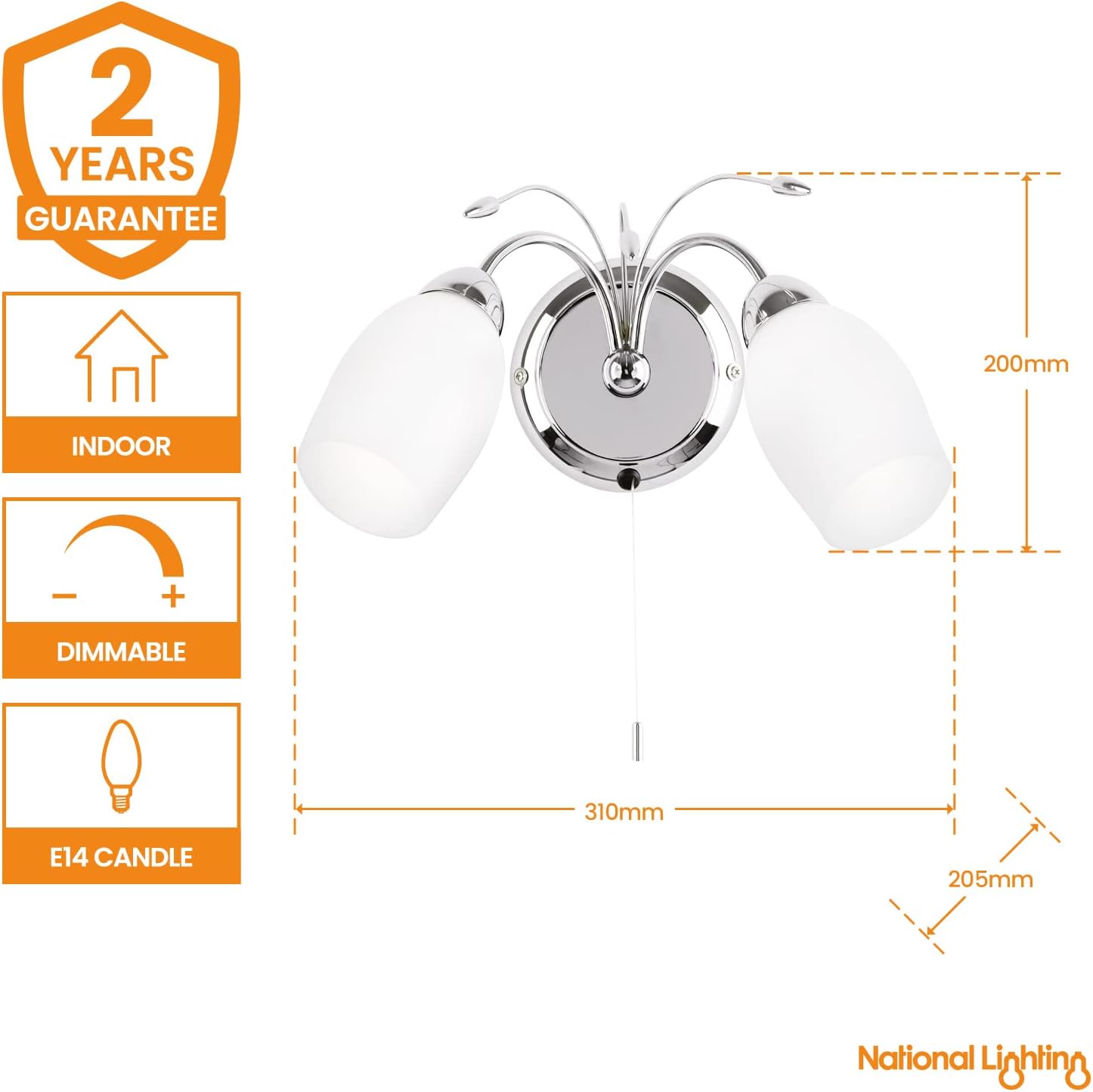Albert Twin Wall Light with Pull Cord and Dimming