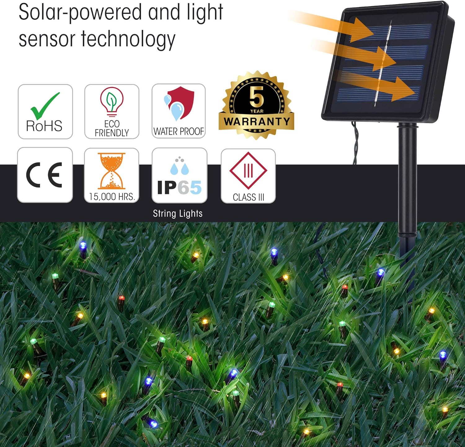 72FT 200 LED Multicolor Solar String Lights – Waterproof for Outdoor & Indoor Use