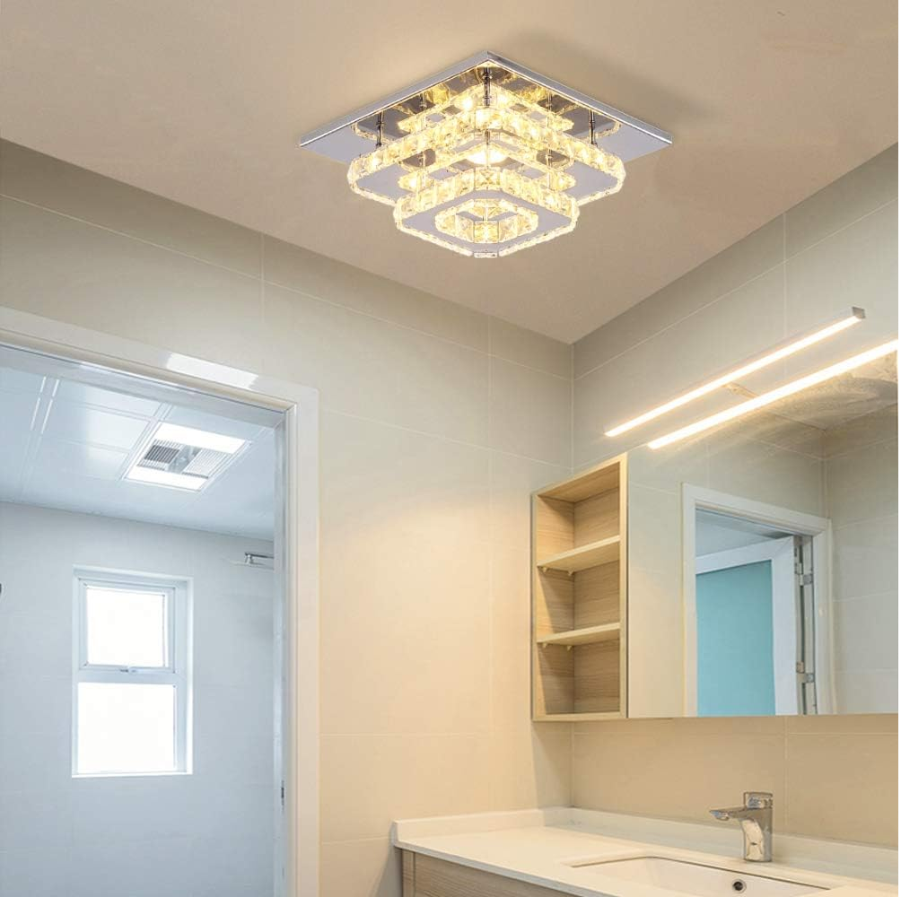 Crystal LED Ceiling Light – Modern K9 Crystal Chandelier, Stainless Steel Flush Mount Fixture for Dining & Living Room