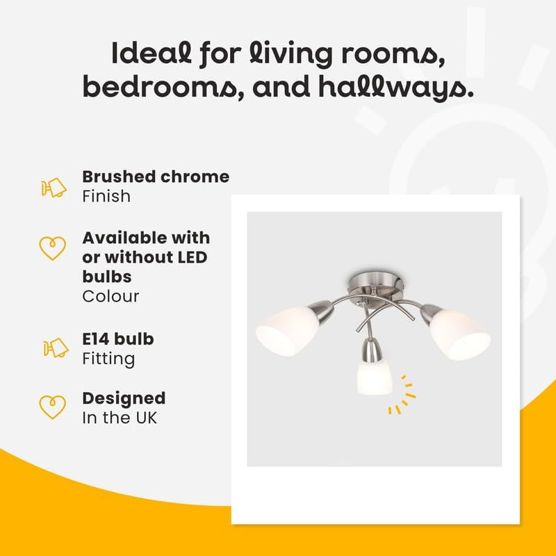 Modern 3-Way Chrome Ceiling Light with Frosted Glass Shades