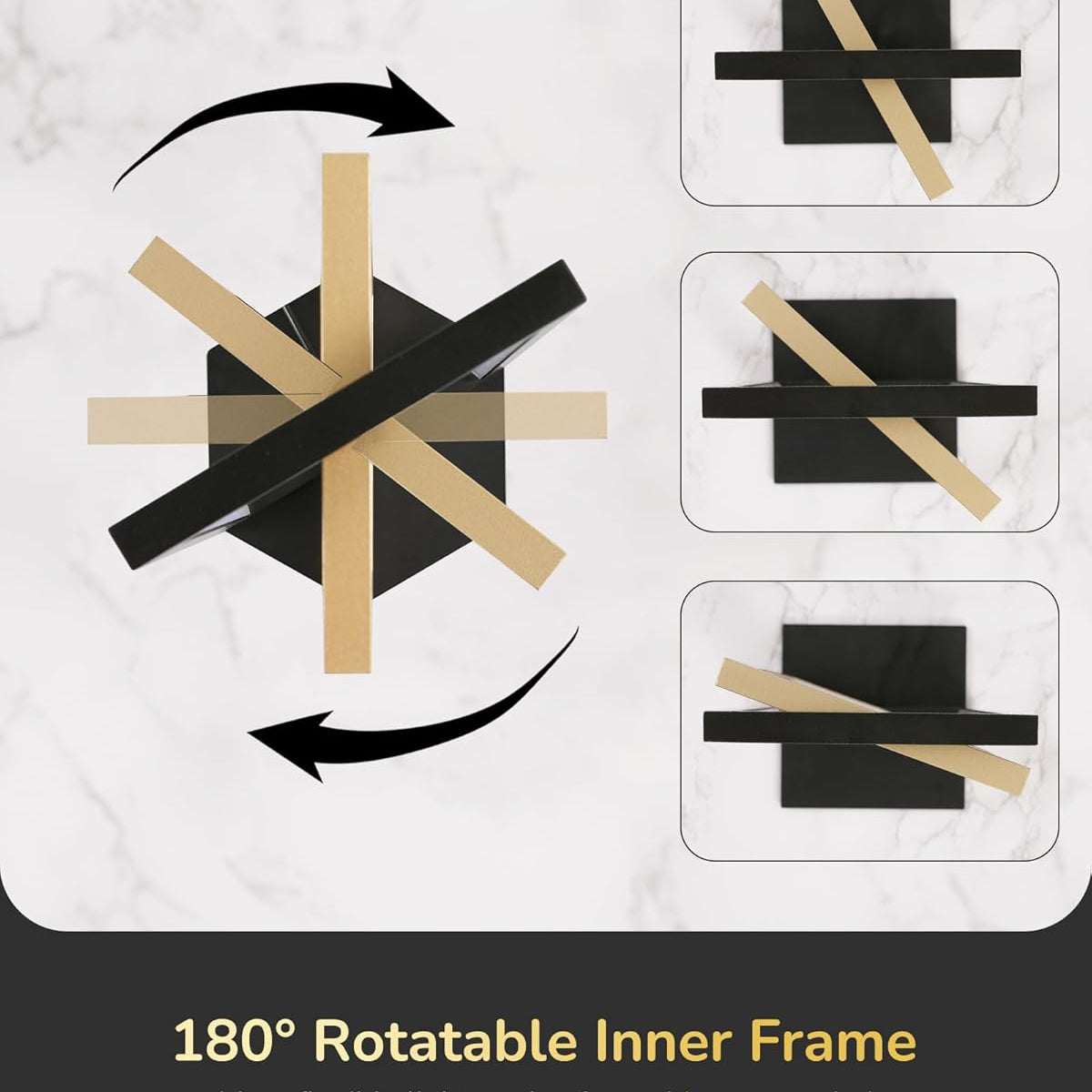 180° rotatable inner frame with flexible light angles on a white background