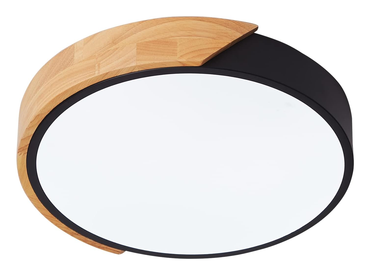 Modern LED Ceiling Light 24W, Oak & Iron Frame, 1600LM Cool White 6000K, Ideal for Living Room & Hallway