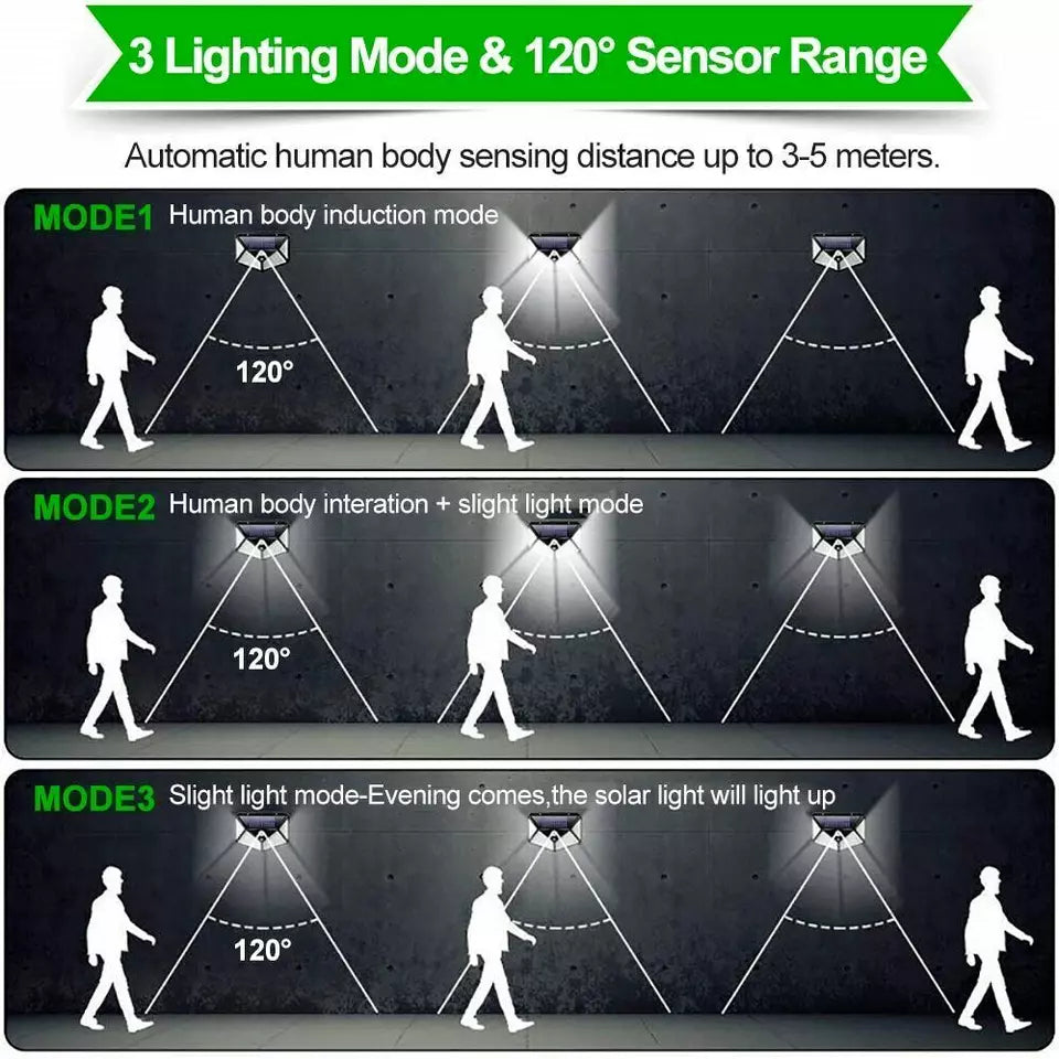 100 LED Solar Security Light, PIR Motion Sensor Wall Light, 3 Modes, 270° Wide Angle, IP65 Waterproof for Outdoor Garden Fence Yard & Pathway