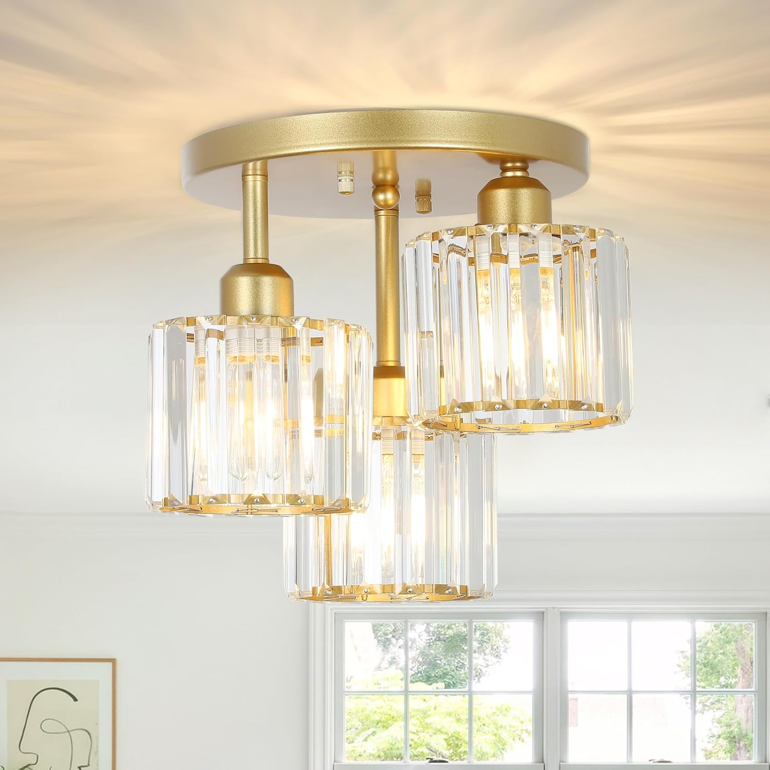 Modern 3-Light Crystal Ceiling Light – Chrome Semi Flush Mount Fixture