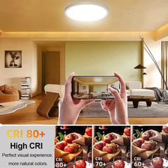 12-Inch 24W RGB Dimmable LED Flush Mount Ceiling Light - High Brightness 3200lm, Remote-Controlled