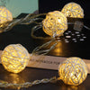 3m 20 Lamp Warm White Rattan Ball Fairy Lights with Remote Control - Perfect for Christmas and Indoor Décor