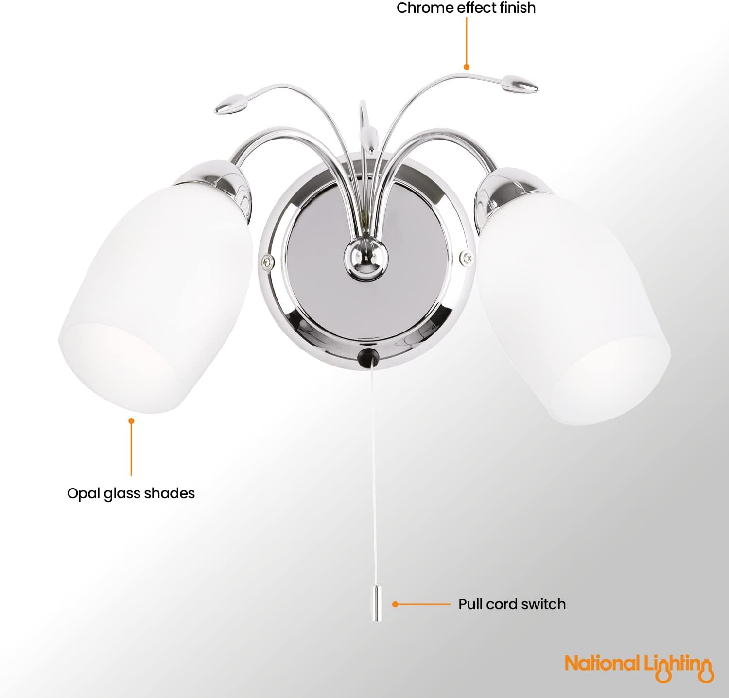 Albert Twin Wall Light with Pull Cord and Dimming