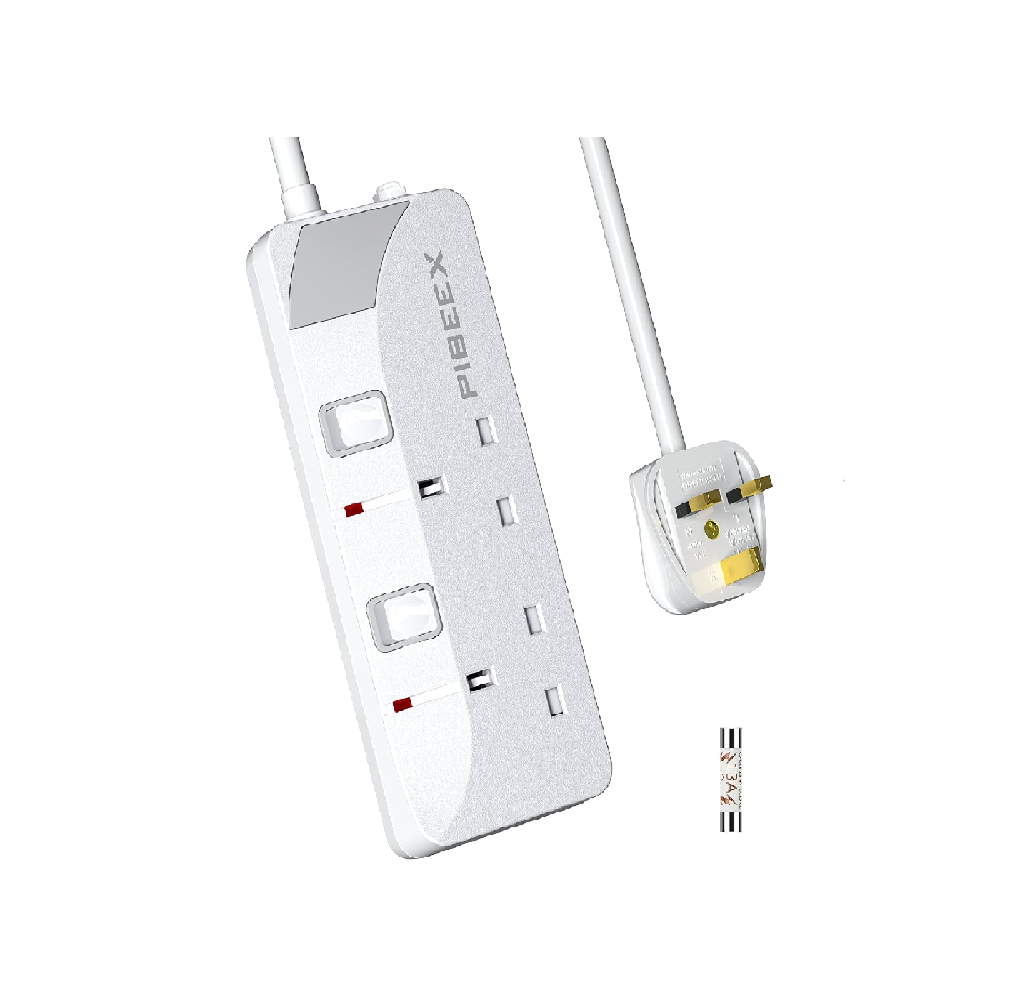 2 Way Extension Lead with Individual Switches, 1.5M Cable, Wall Mountable