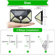 100 LED Solar Security Light, PIR Motion Sensor Wall Light, 3 Modes, 270° Wide Angle, IP65 Waterproof for Outdoor Garden Fence Yard & Pathway