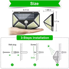 4X Solar Power PIR Motion Sensor Wall Lights 100LED Outdoor Garden Security Lamp