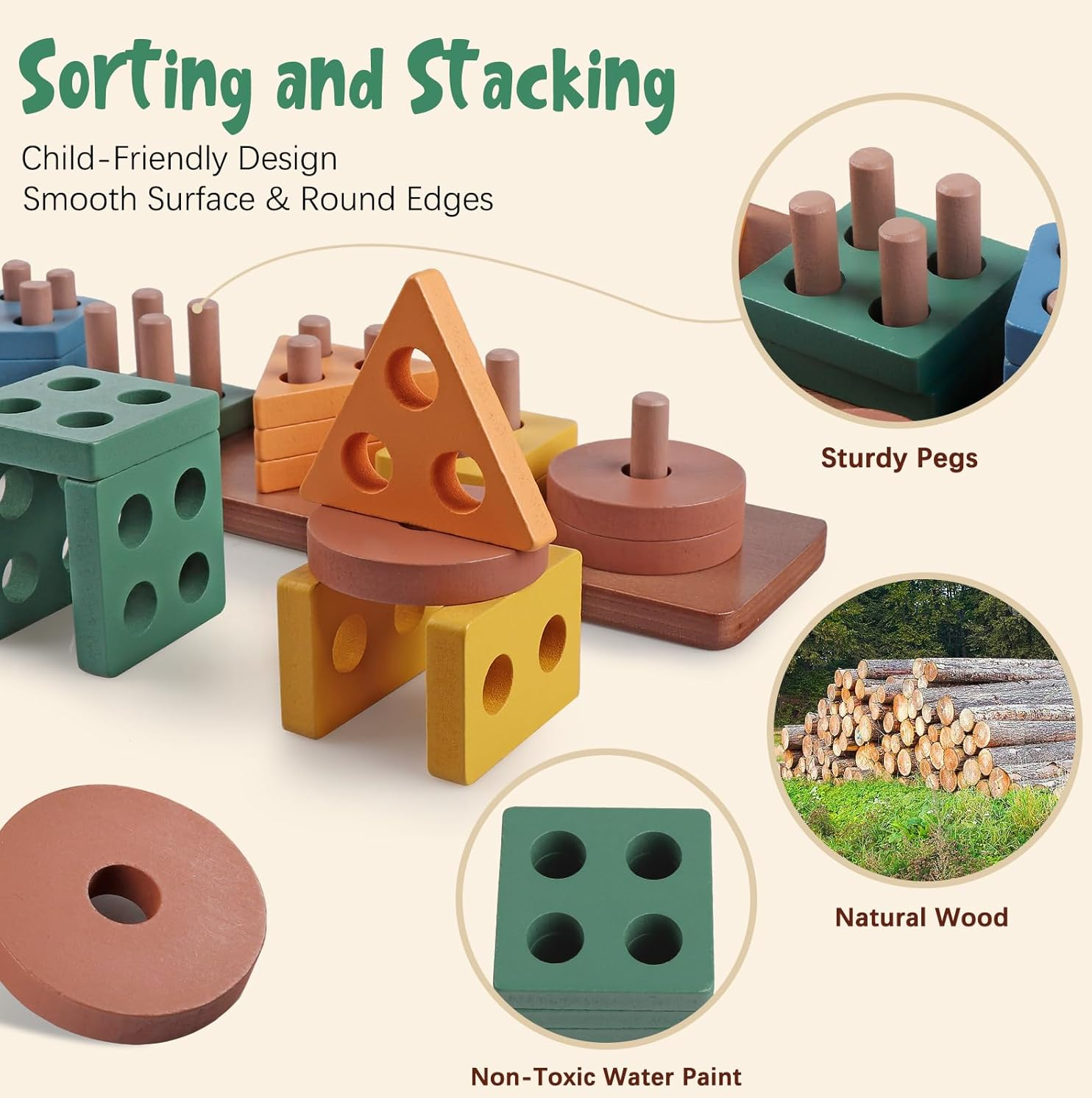 Aliex 6-in-1 Montessori Baby Toy – Stacking Rings, Blocks, Shape Sorter & Xylophone, 12+ Months