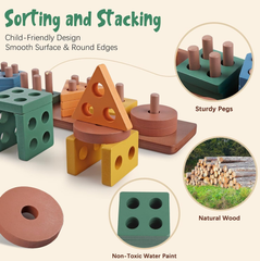 Aliex 6-in-1 Montessori Baby Toy – Stacking Rings, Blocks, Shape Sorter & Xylophone, 12+ Months