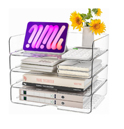 Pack of A4 Clear Acrylic Document Trays – Stackable Letter File Organiser, Transparent