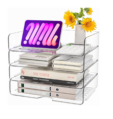Pack of A4 Clear Acrylic Document Trays – Stackable Letter File Organiser, Transparent