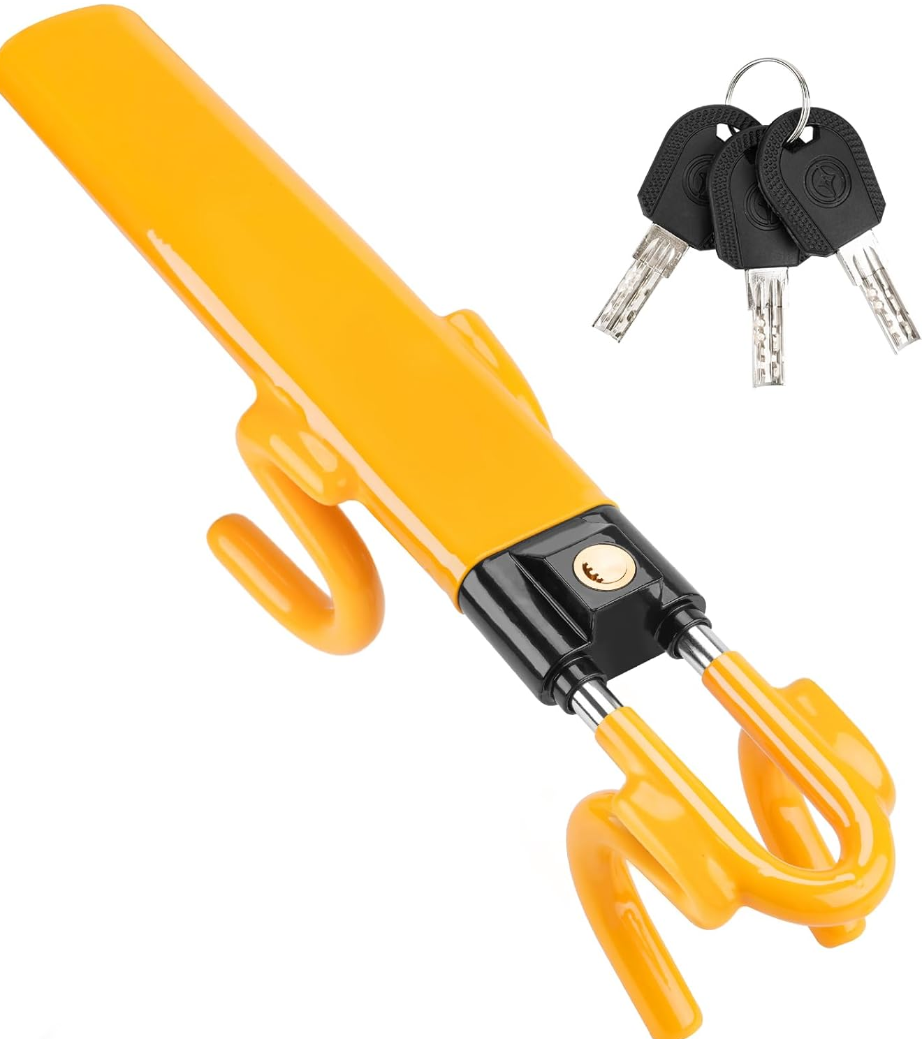 Universal Twin Bar Steering Wheel Lock – Heavy-Duty Adjustable Car Anti-Theft Device with 3 Keys (Yellow)