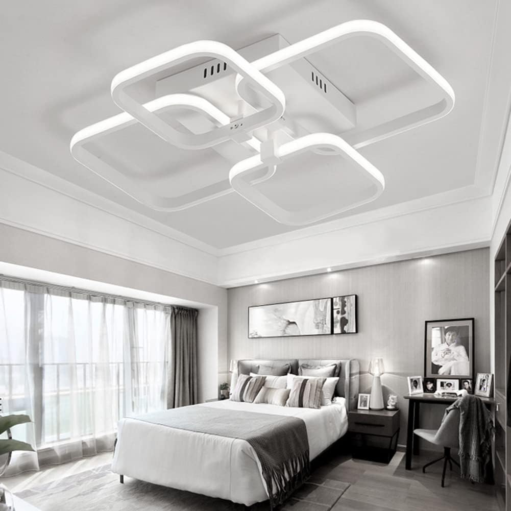 LED Ceiling Light with Remote – 4 Square Black Modern Chandelier