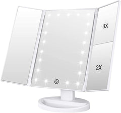 Makeup Mirror with 21 LED Lights, 3X/2X Magnification, Batteries/USB Dual Power, White