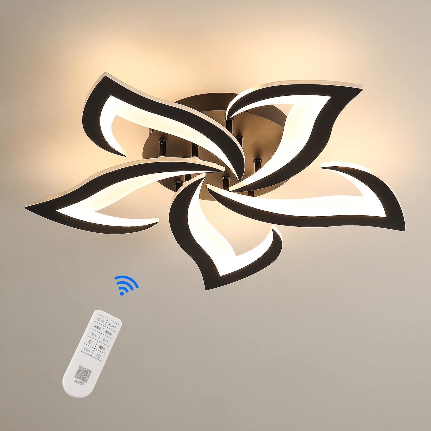 Dimmable LED Ceiling Light, 40W 4700LM Modern Acrylic Ceiling Lights with Remote Control, Creative Petals Design, Φ60cm