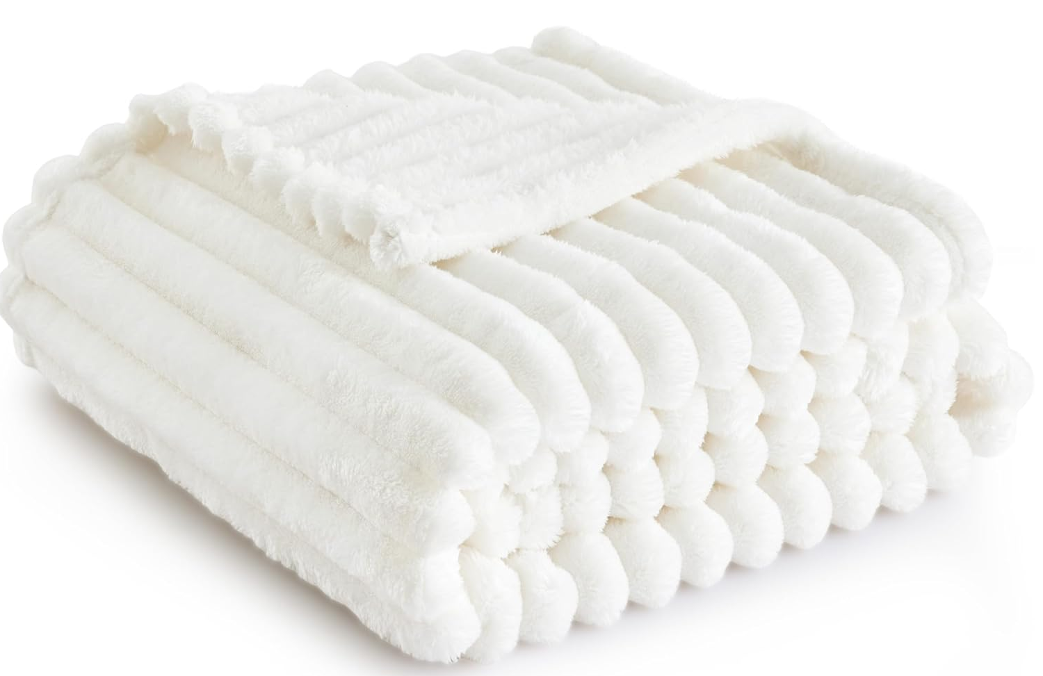 Bedsure Soft Fleece Throw Blanket – Cosy Fluffy Sofa & Bed Throw, Off White 130x170 cm