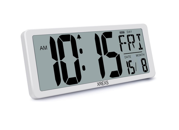 Extra Large LCD Digital Wall Clock with Time, Date & Temperature Display (Battery)