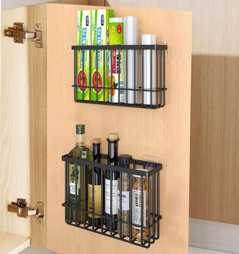 EigPluy 2pcs Self-Adhesive Wall Mounted Metal Storage Boxes – Black Cabinet Organiser