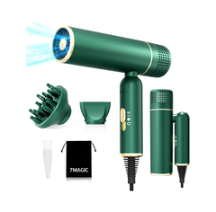 Ionic Hair Dryer – Foldable Lightweight Blow Dryer with Diffuser for Smooth Styling (Green)